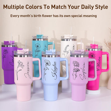 Tumblers 20 Oz /40 Oz- Birth Flower with name