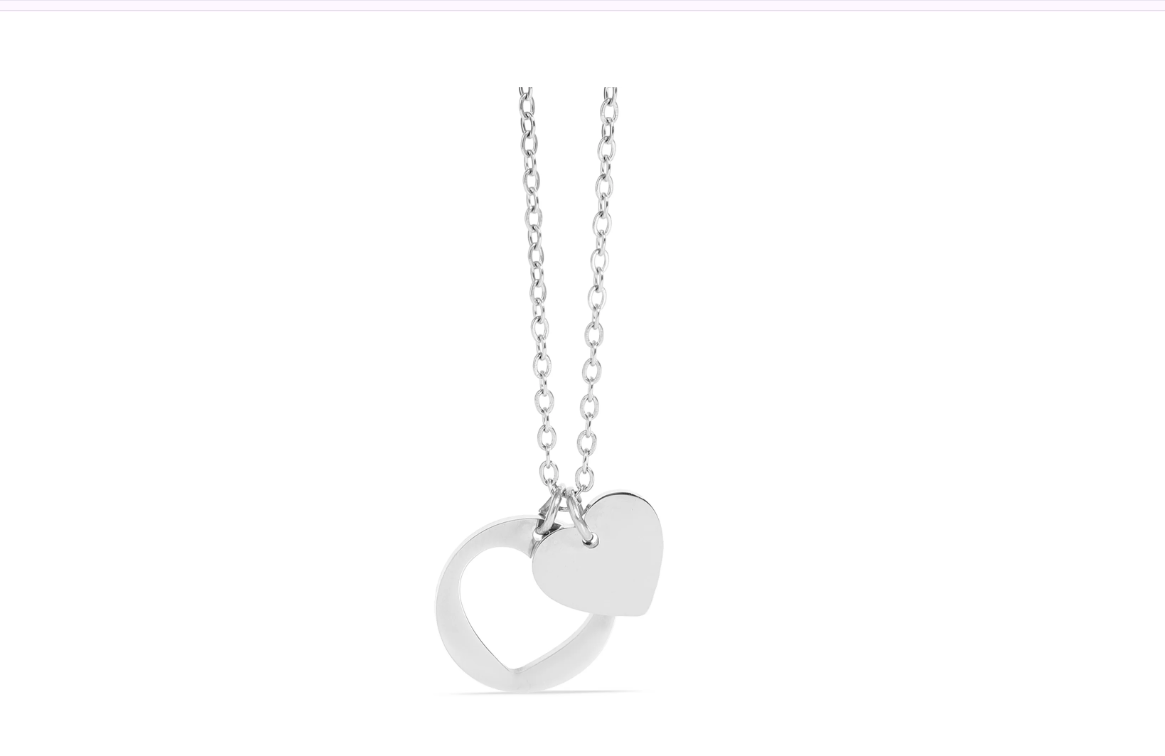 Silver necklace with a heart-shaped pendant.