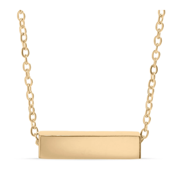 18K Gold PVD Stainless Steel Horizontal Mini Blank Bar Necklace / SBB0267- Gold and Stainless Steel