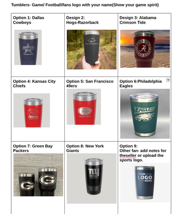 Tumblers- Game/ Football/fans logo with your name(Show your game spirit)