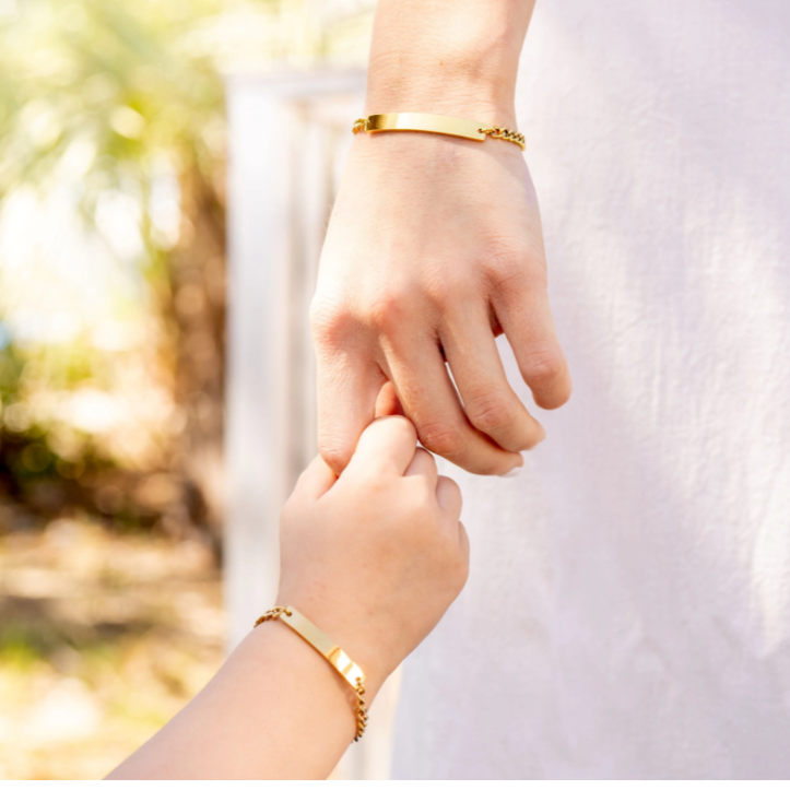 18K Gold PVD Stainless Steel Curved Blank Bar Curb Chain Bracelet / BRJ9080- Gold and SS