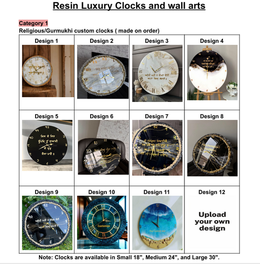 Luxury /Religious Resin Wall Clock/Agate style –  Customize with Mool-Mantra / Gurbani shaabad/quotes