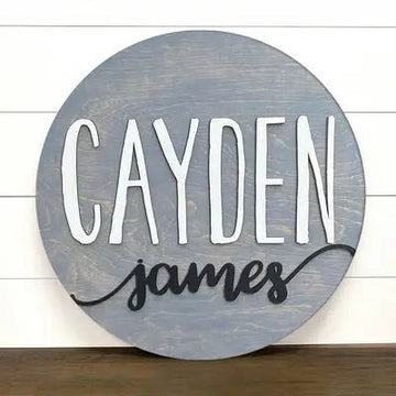 Baby Name Sign for Nursery 24" 3D Personalized Round Circle Newborn Round Wooden Nursery Name Sign, Above crib name sign for nursery, gift