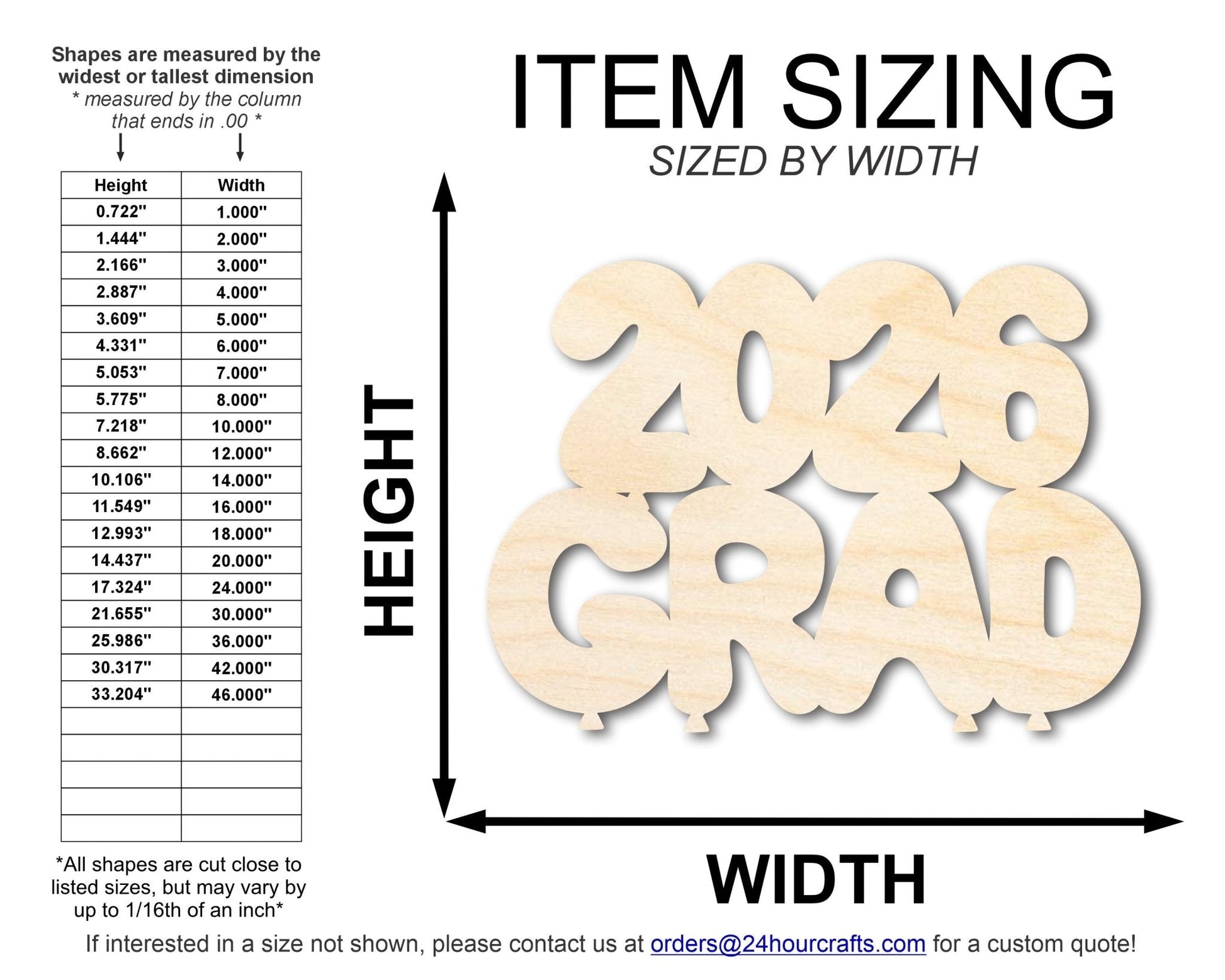 Unfinished Wood 2026 Grad Shape | DIY Craft Cutout | up to 46" DIY