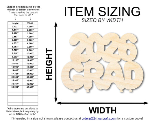Unfinished Wood 2026 Grad Shape | DIY Craft Cutout | up to 46" DIY