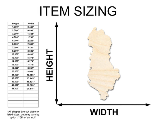 Unfinished Wood Albania Country Shape - Southeast Europe Craft - up to 46" DIY
