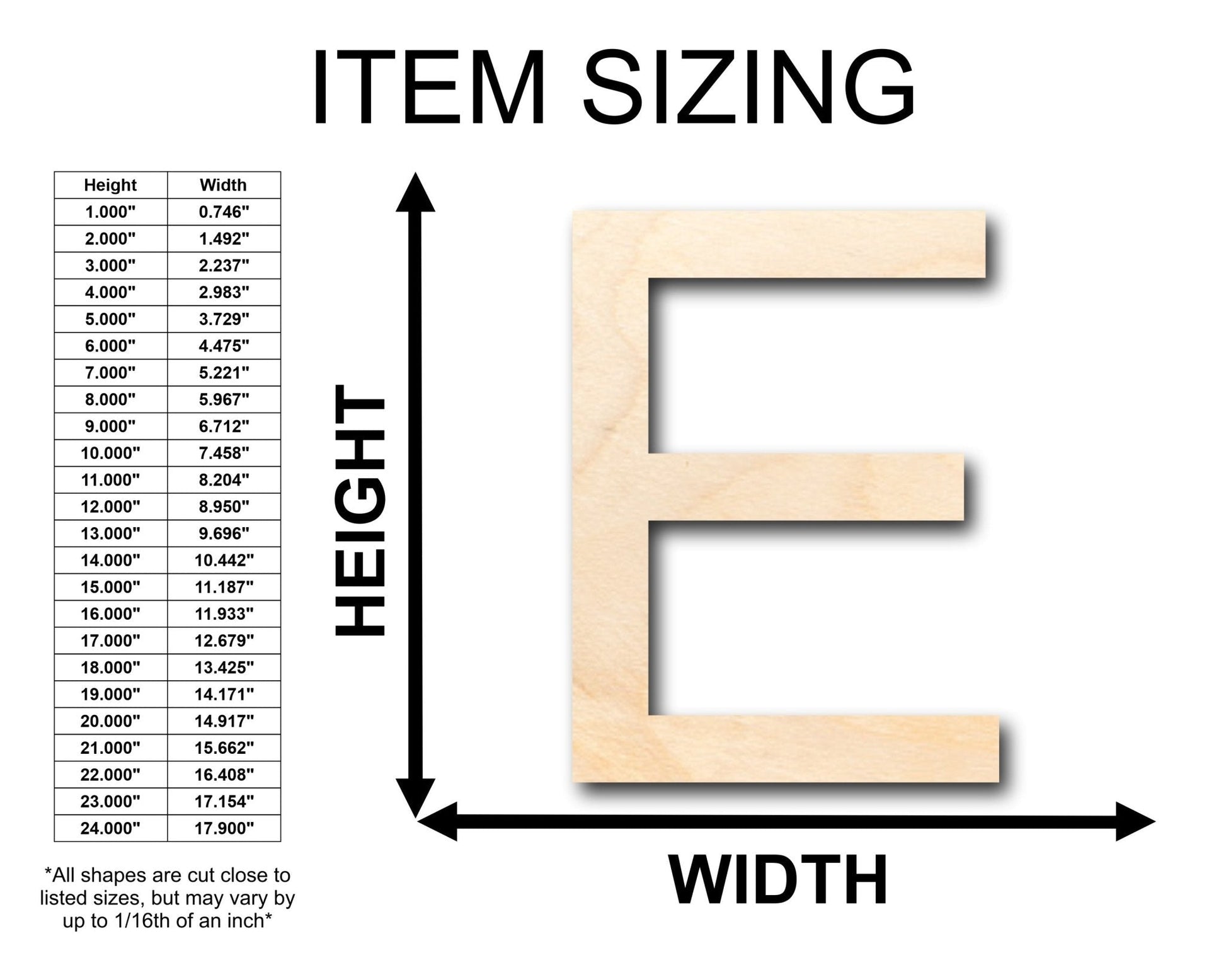 Unfinished Wood Arial Letter E Shape - Craft - Wooden Cut Out Cutouts Blank DIY