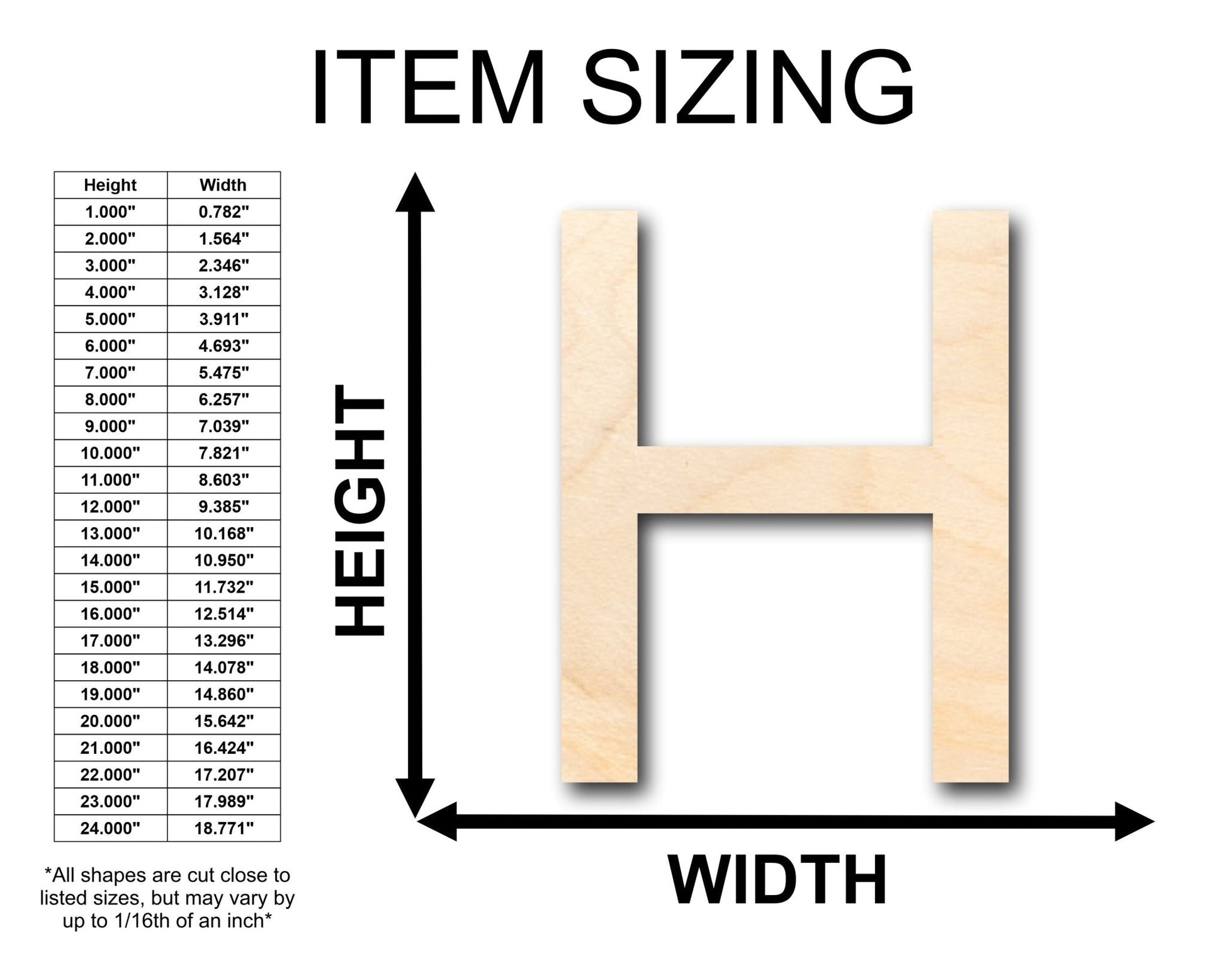 Unfinished Wood Arial Letter H Shape - Craft - Wooden Cut Out Cutouts Blank DIY