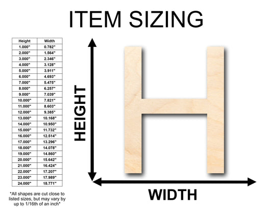 Unfinished Wood Arial Letter H Shape - Craft - Wooden Cut Out Cutouts Blank DIY
