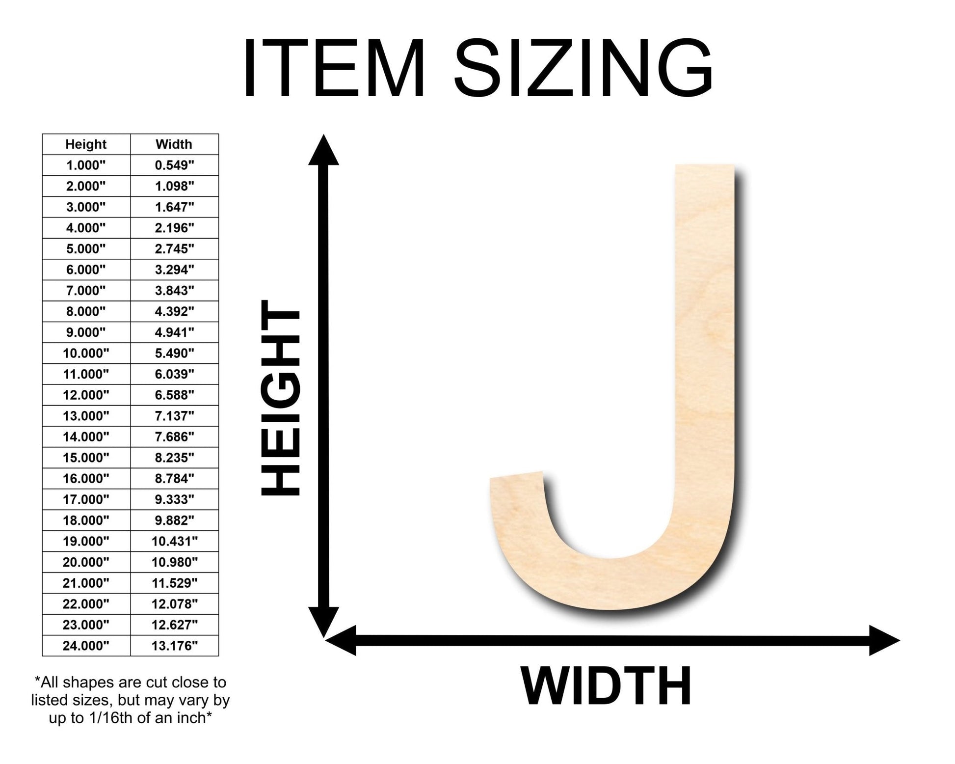 Unfinished Wood Arial Letter J Shape - Craft - Wooden Cut Out Cutouts Blank DIY