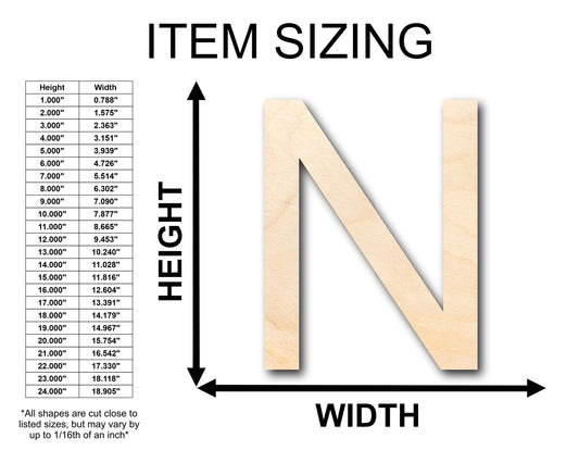 Unfinished Wood Arial Letter N Shape - Craft - Wooden Cut Out Cutouts Blank DIY
