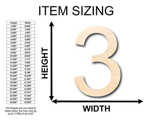 Unfinished Wood Arial Number 3 Shape - Craft - Wooden Cut Out Cutouts Blank DIY