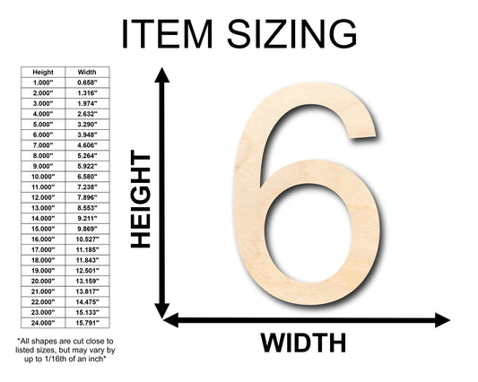 Unfinished Wood Arial Number 6 Shape - Craft - Wooden Cut Out Cutouts Blank DIY