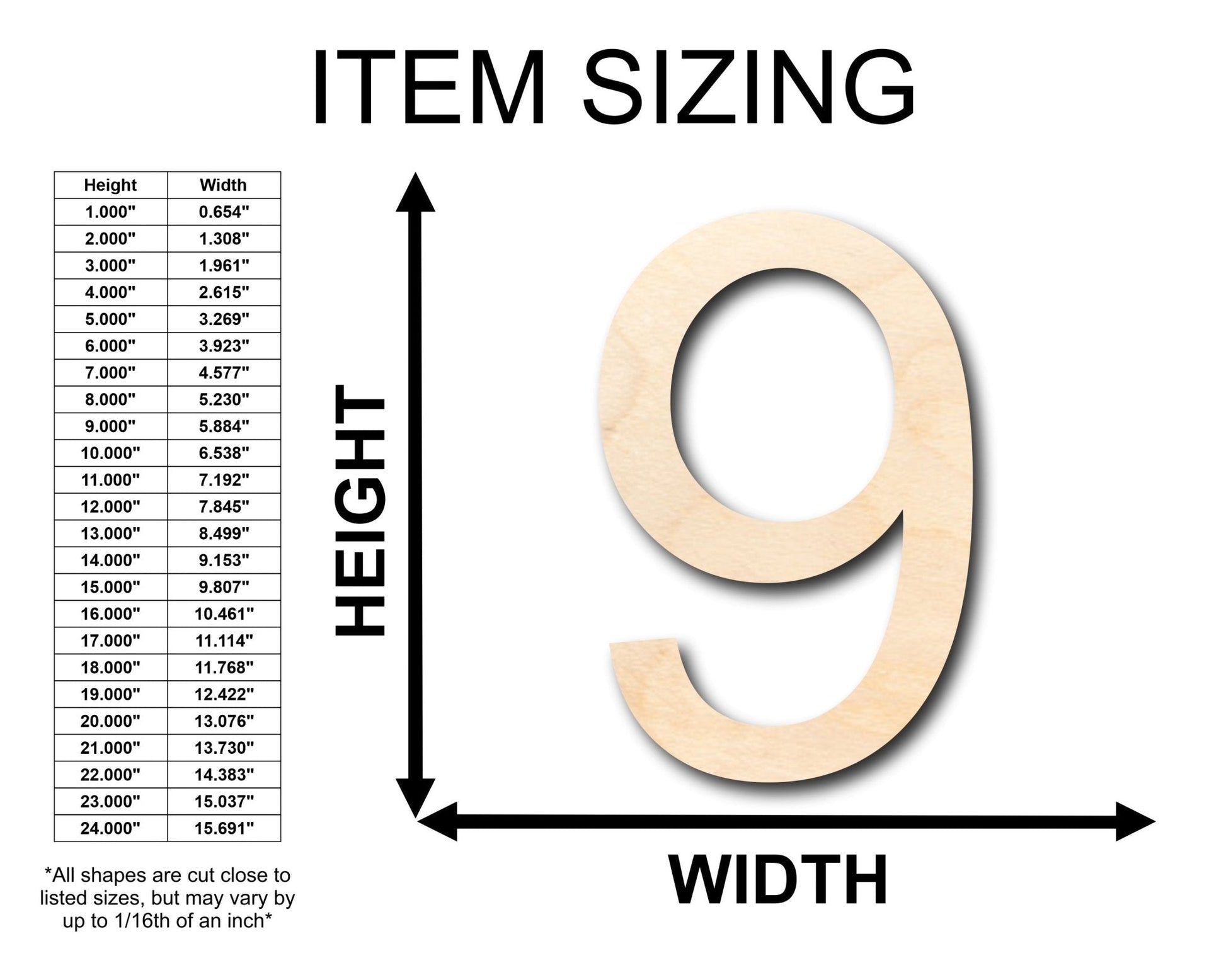 Unfinished Wood Arial Number 9 Shape - Craft - Wooden Cut Out Cutouts Blank DIY