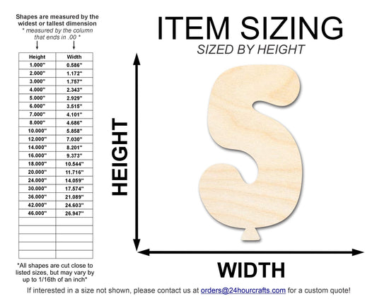 Unfinished Wood Balloon Number 5 Shape | DIY Craft Cutout | Wooden Cut Out Cutouts Blank DIY