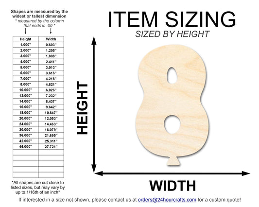 Unfinished Wood Balloon Number 8 Shape | DIY Craft Cutout | Wooden Cut Out Cutouts Blank DIY