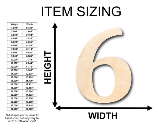 Unfinished Wood Cambria Number 6 Shape - Craft - Wooden Cut Out Cutouts Blank DIY