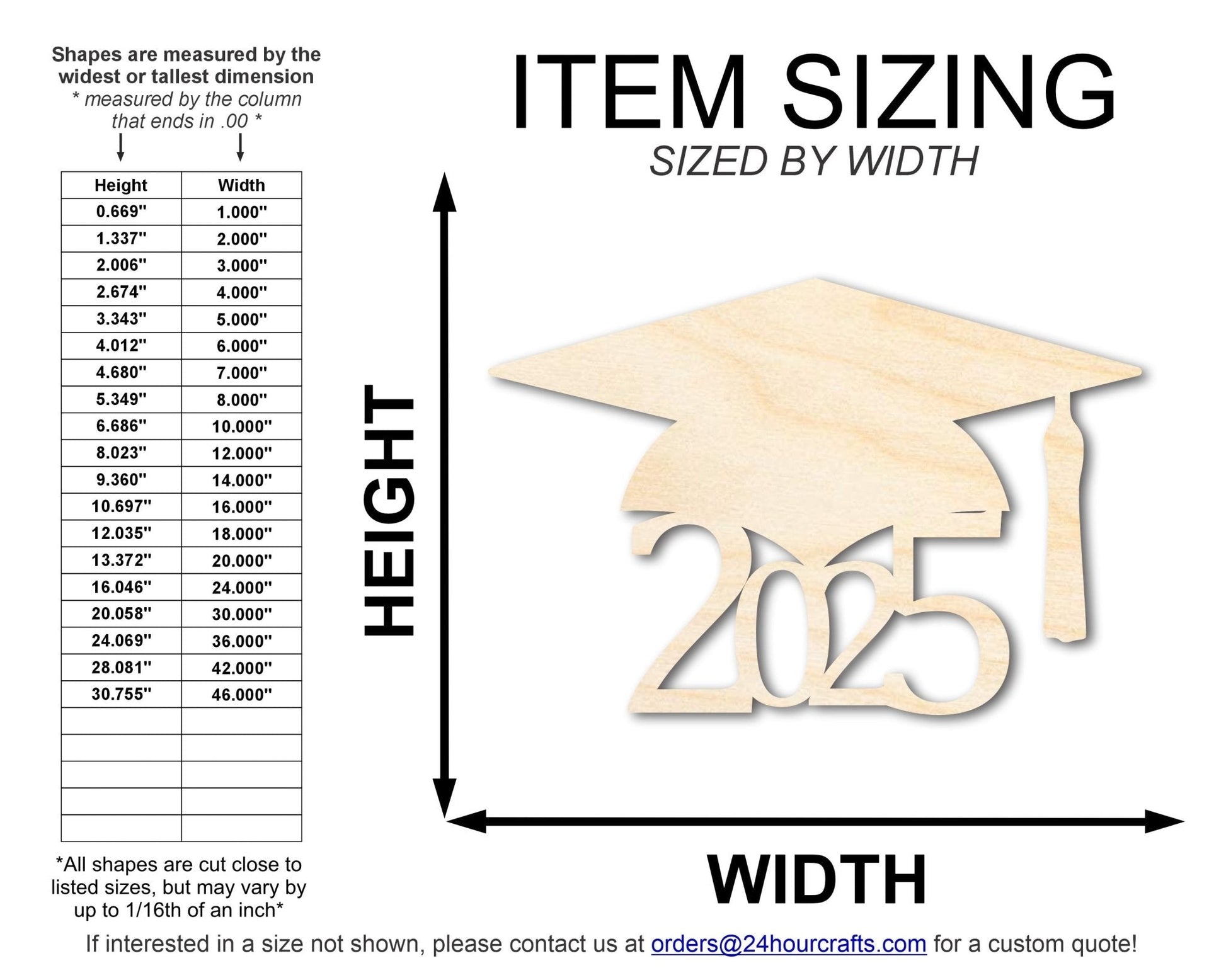 Unfinished Wood Grad Cap 2025 Shape | DIY Craft Cutout | up to 46" DIY