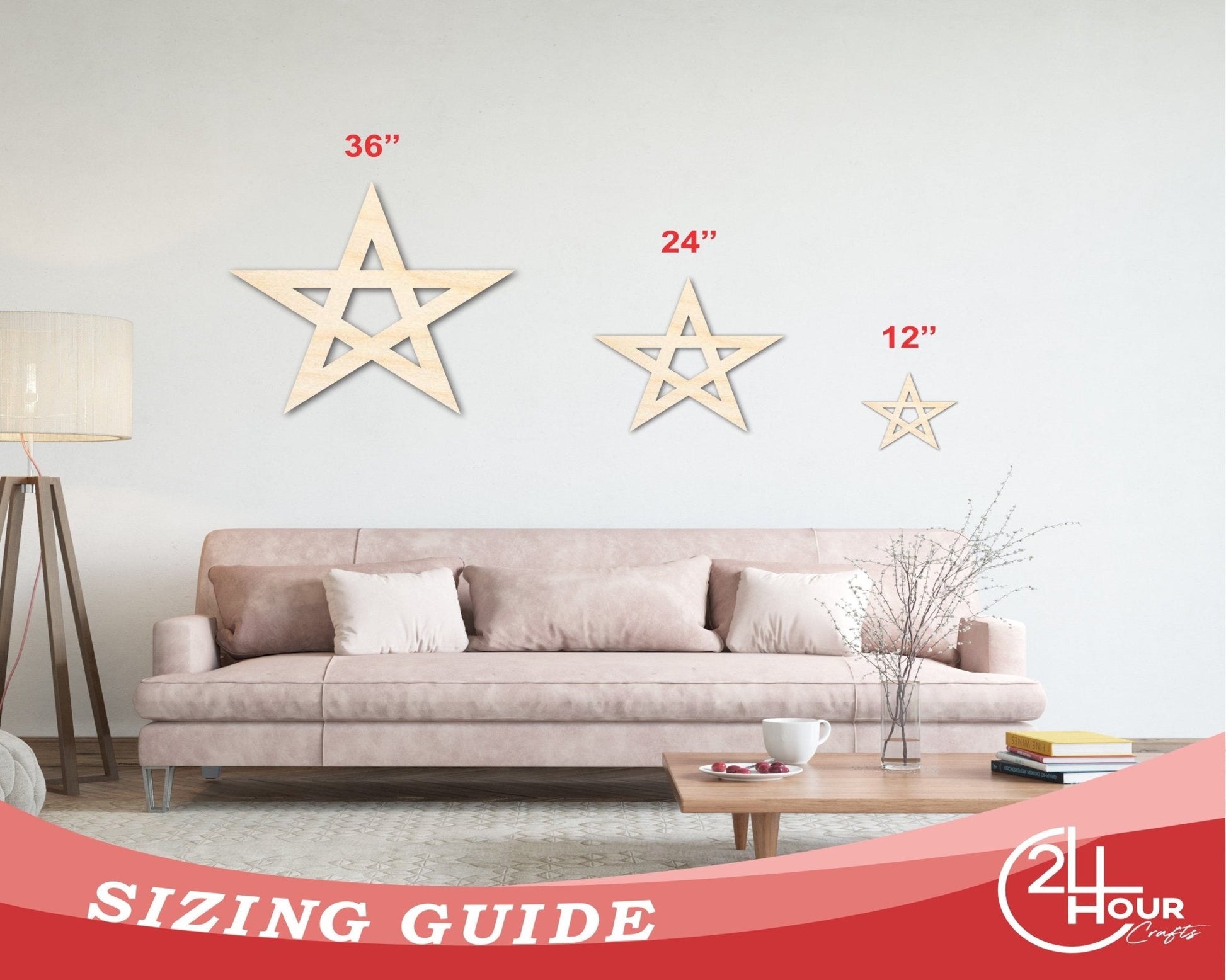 Unfinished Wood Pentagram Shape | Craft Cutout | up to 46" DIY