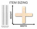 Unfinished Wood Plus Sign Symbol - Math School - Craft - up to 46