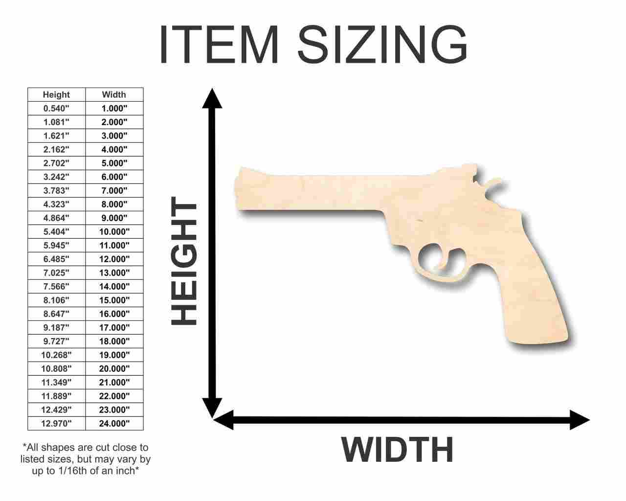 Unfinished Wood Revolver - Baltic Birch Plywood Laser Cut Wooden Gun Shape for Crafts