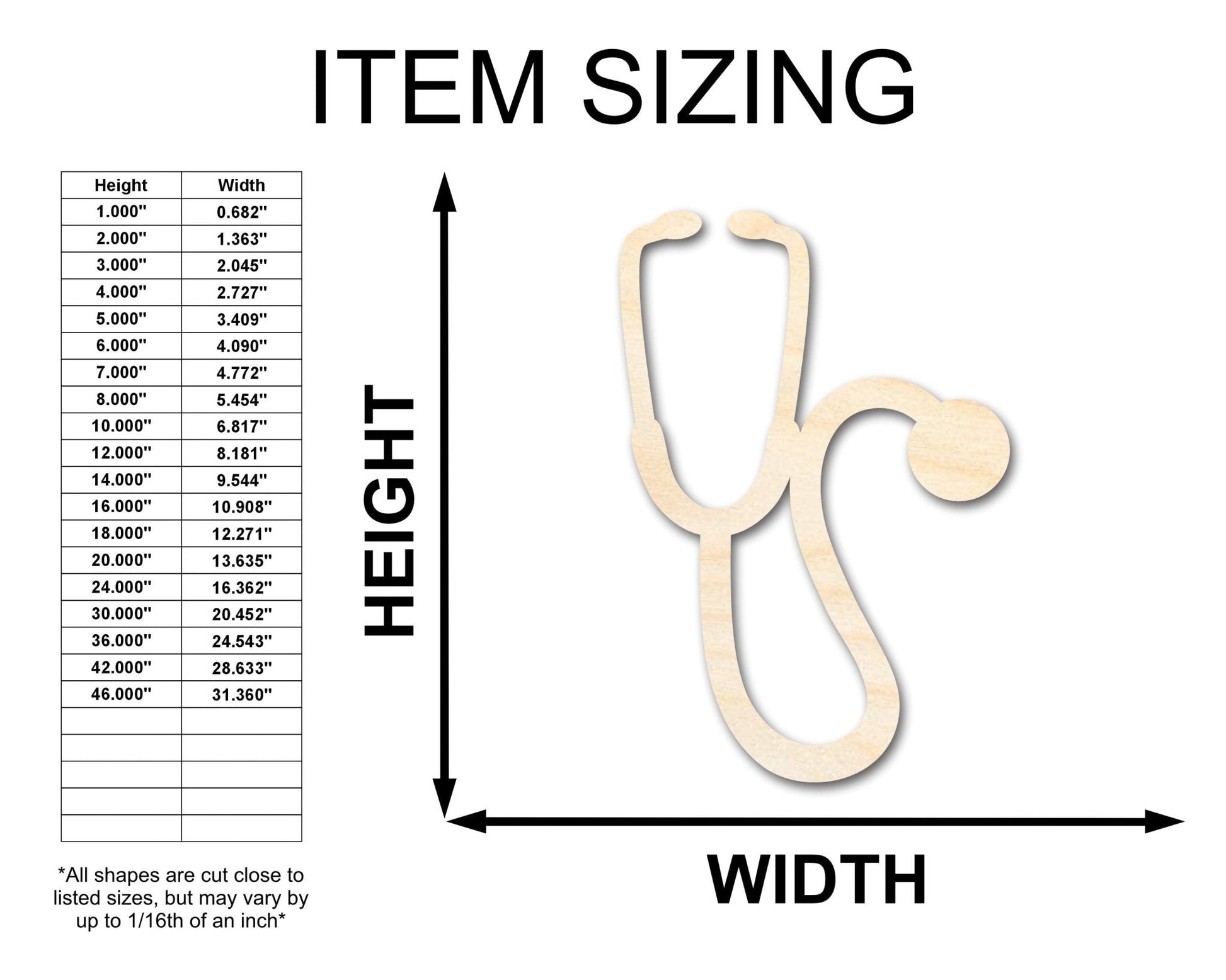 Unfinished Wood Stethoscope Shape | Craft Cutout | up to 46" DIY