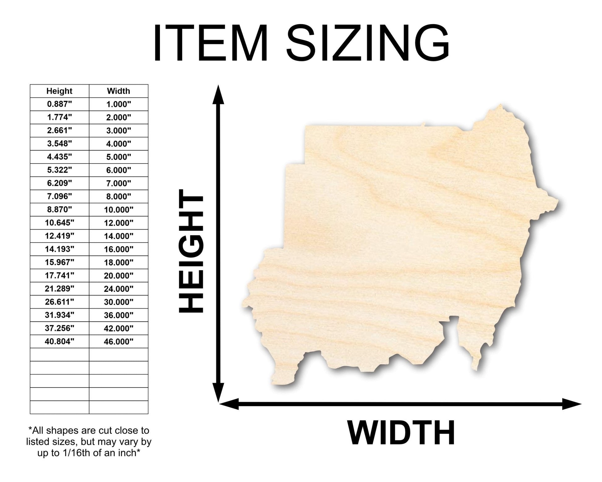 Unfinished Wood Sudan Country Shape - North Africa Craft - up to 46" DIY