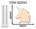 Unfinished Wood Unicorn Head Shape - Craft - up to 46