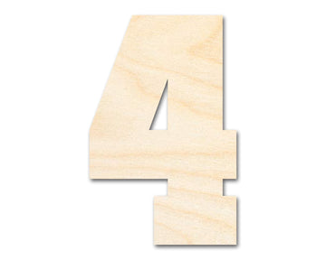 Unfinished Wood Varisty Number Four Shape | DIY Craft Cutout | Wooden Cut Out Cutouts Blank DIY