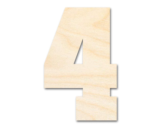 Unfinished Wood Varisty Number Four Shape | DIY Craft Cutout | Wooden Cut Out Cutouts Blank DIY