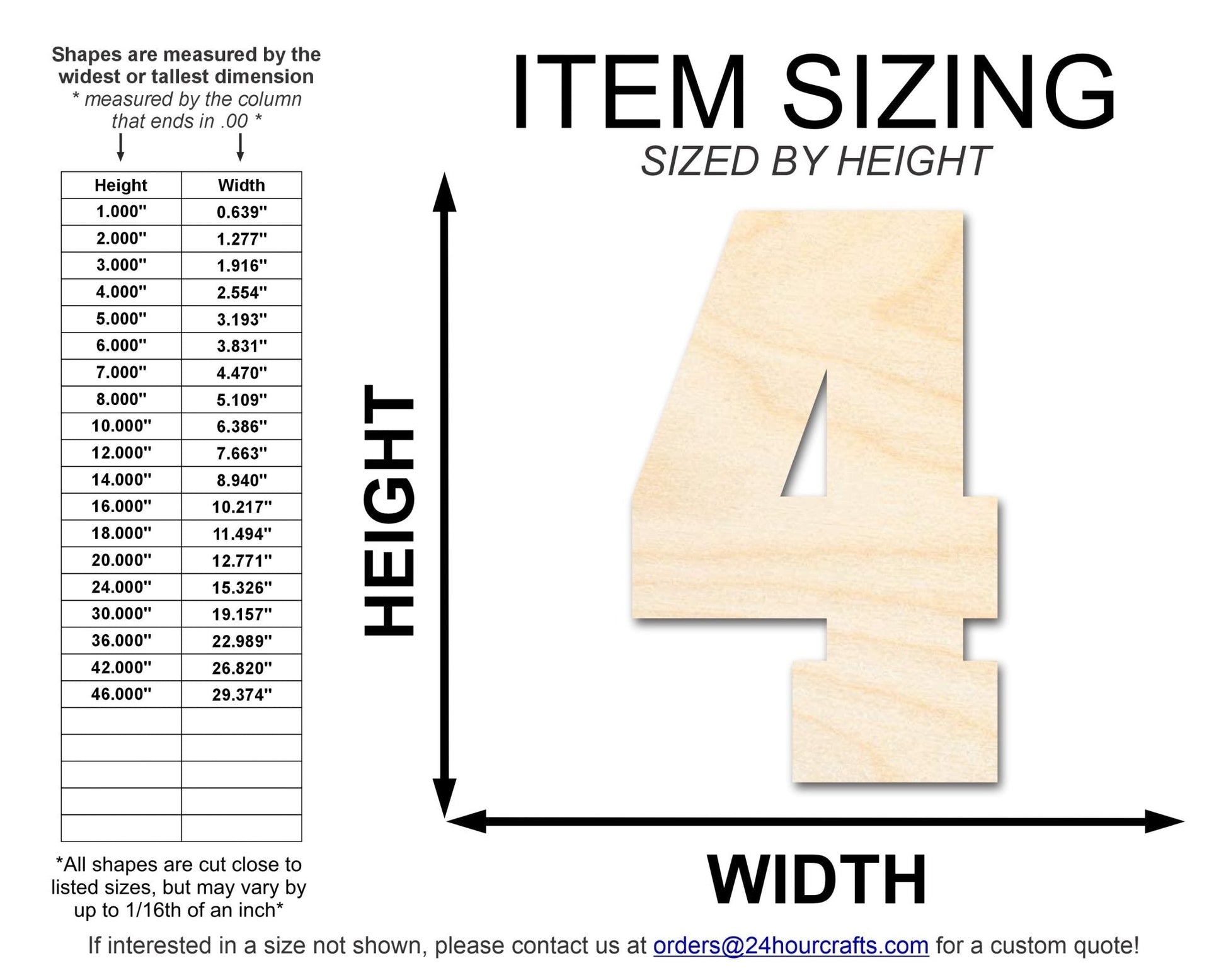 Unfinished Wood Varisty Number Four Shape | DIY Craft Cutout | Wooden Cut Out Cutouts Blank DIY