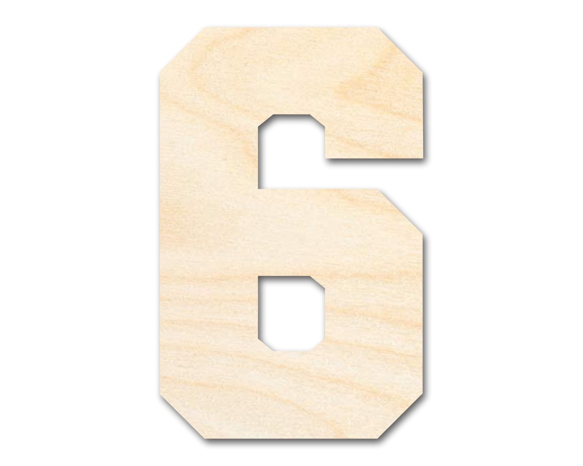 Unfinished Wood Varisty Number Six Shape | DIY Craft Cutout | Wooden Cut Out Cutouts Blank DIY