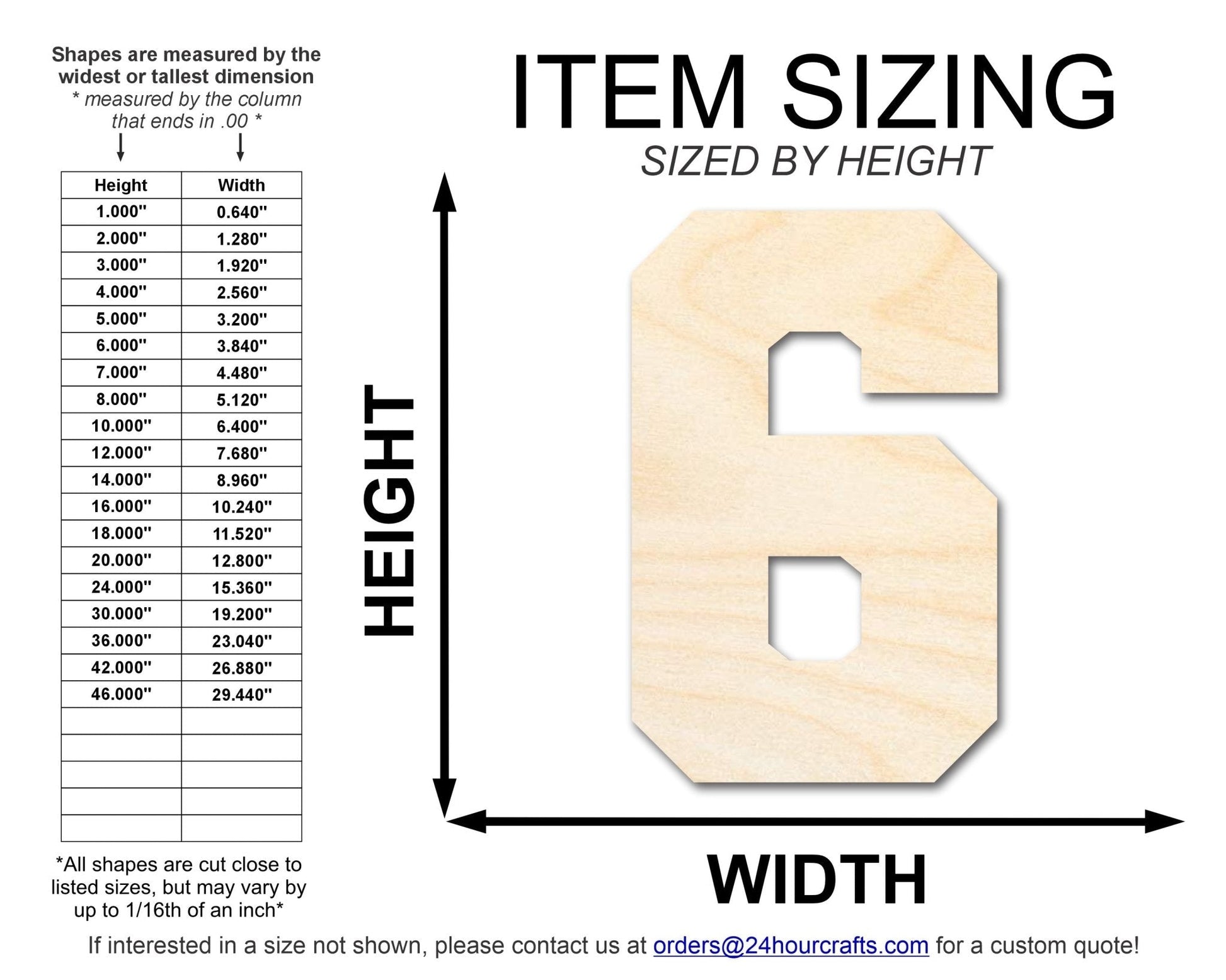Unfinished Wood Varisty Number Six Shape | DIY Craft Cutout | Wooden Cut Out Cutouts Blank DIY