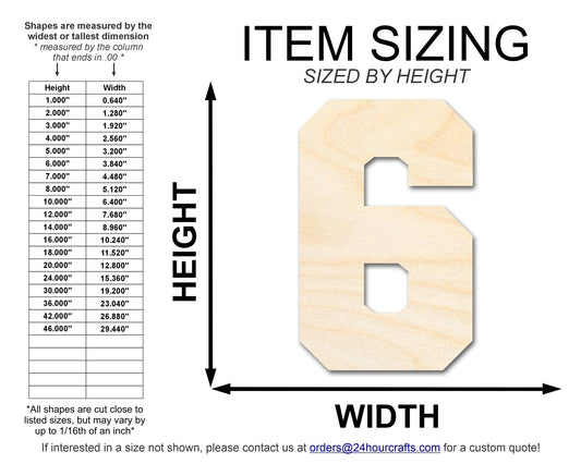 Unfinished Wood Varisty Number Six Shape | DIY Craft Cutout | Wooden Cut Out Cutouts Blank DIY