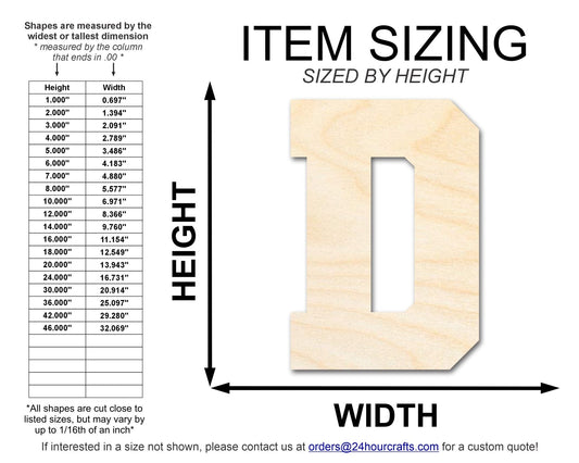 Unfinished Wood Varsity Team Font - D Shape | DIY Craft Cutout | Wooden Cut Out Cutouts Blank DIY