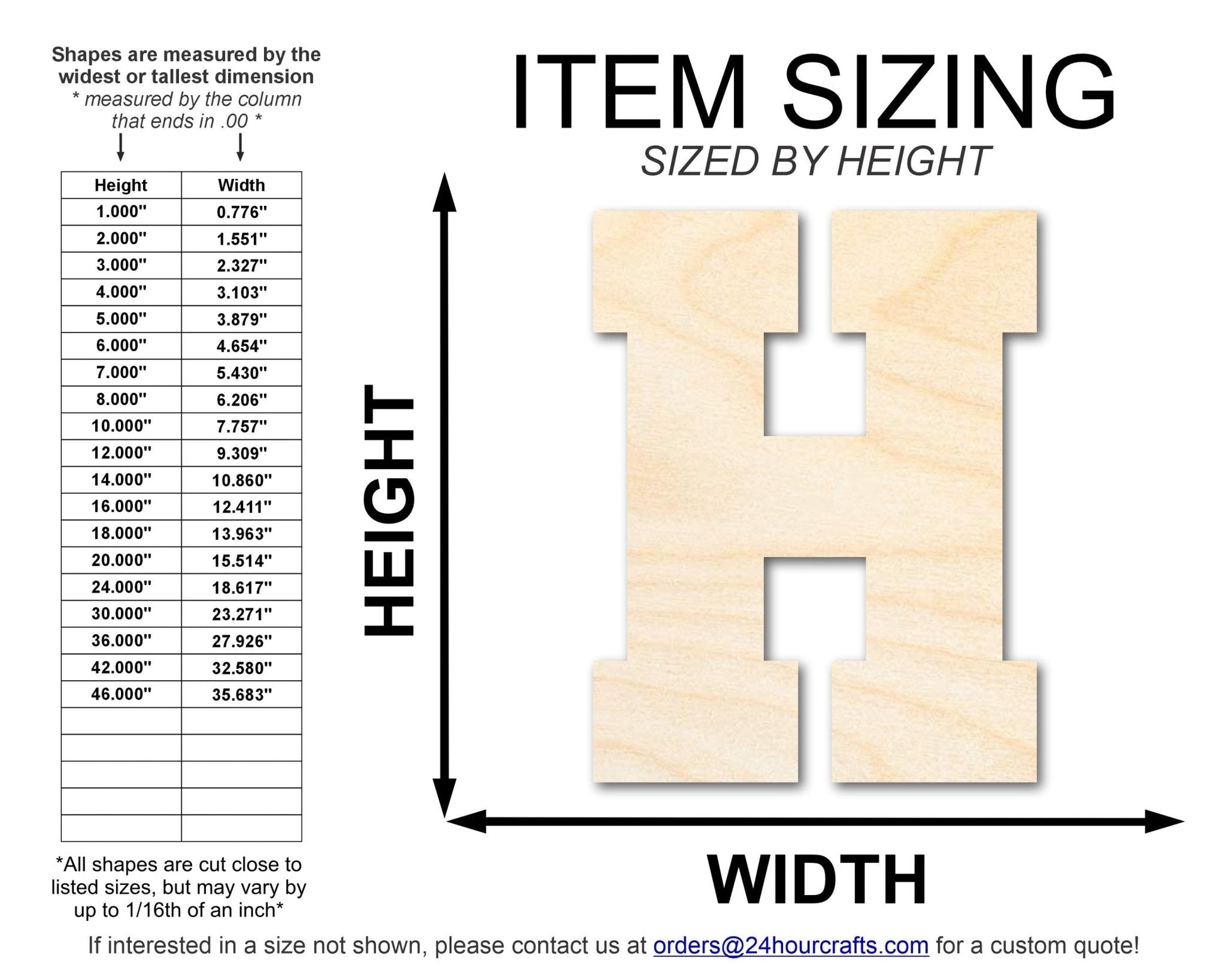 Unfinished Wood Varsity Team Font - H Shape | DIY Craft Cutout | Wooden Cut Out Cutouts Blank DIY