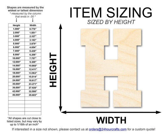 Unfinished Wood Varsity Team Font - H Shape | DIY Craft Cutout | Wooden Cut Out Cutouts Blank DIY
