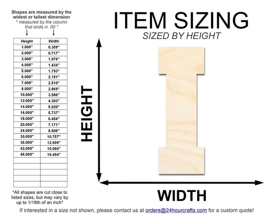 Unfinished Wood Varsity Team Font - I Shape | DIY Craft Cutout | Wooden Cut Out Cutouts Blank DIY