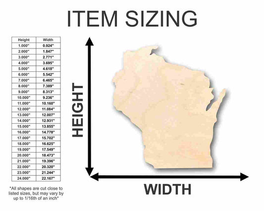 Unfinished Wood Wisconsin Shape - State - Craft - up to 46" DIY