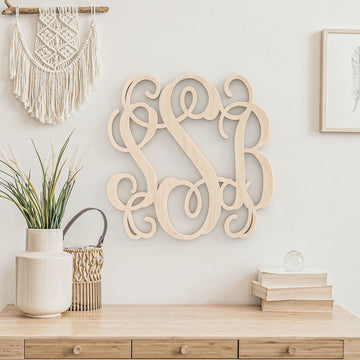 Wood Monogram Sign – Custom 3-Letter Vine Font Classic Personalized Wooden Wall Decor